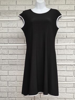 Nik & Nash Black Fit & Flare Dress with White Trim | Medium